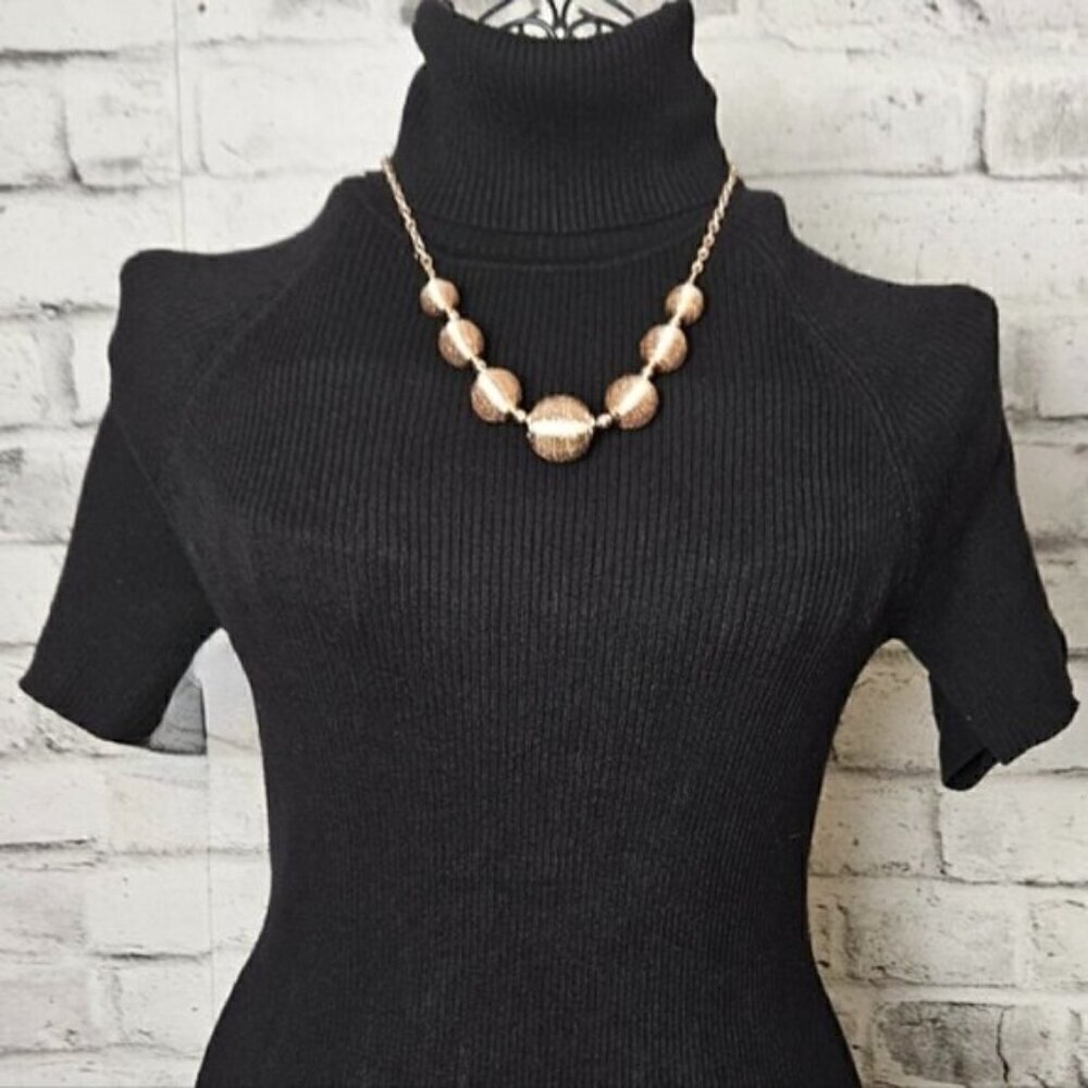 Gold Tone Graduated Thread Wrapped Bead Statement Necklace